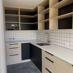 Scullery with plywood shelves