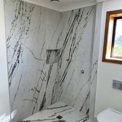 Green-veined marble wet room, finished